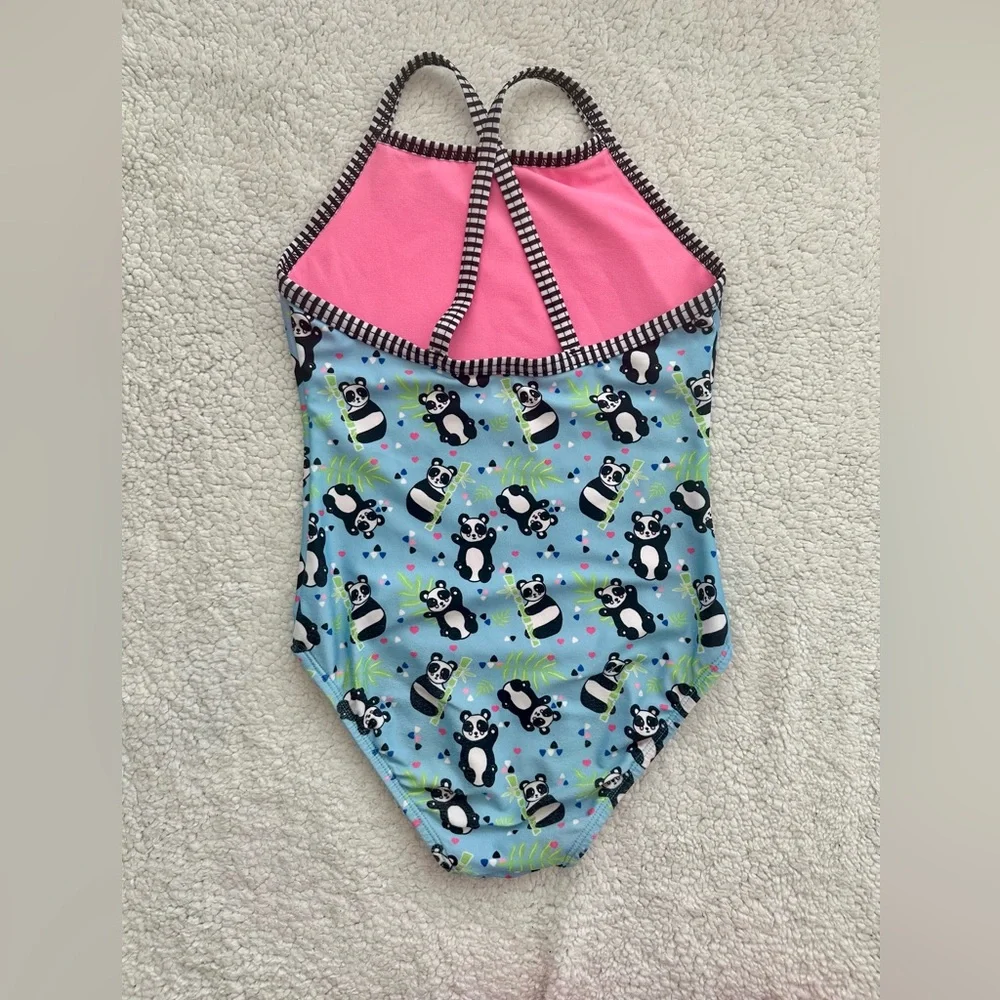 Girls Uglies by Dolfin Swimwear Size 14 One Piece Swimsuit Blue Panda Pattern - Picture 3 of 5